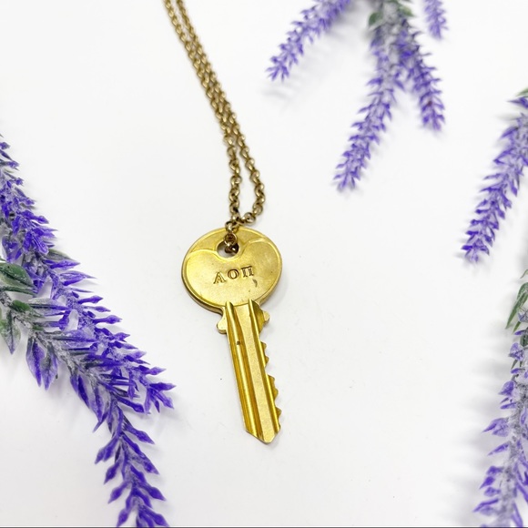 The Giving Keys Alpha Omicron Pi Sorority Engraved Necklace - Picture 2 of 4